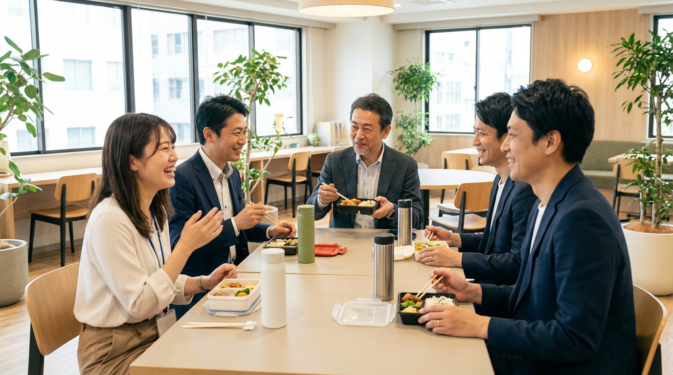 社員が談笑しながらランチ