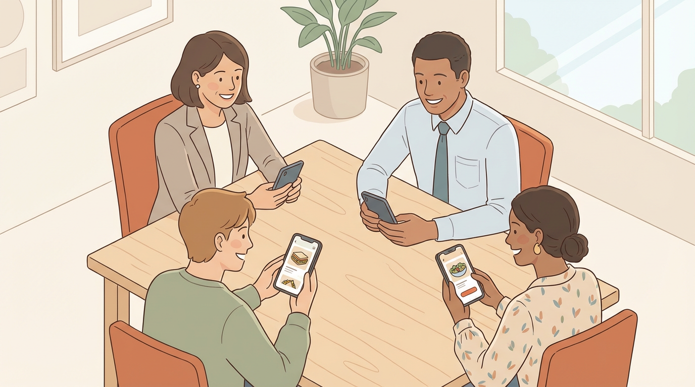 スマホで注文する従業員